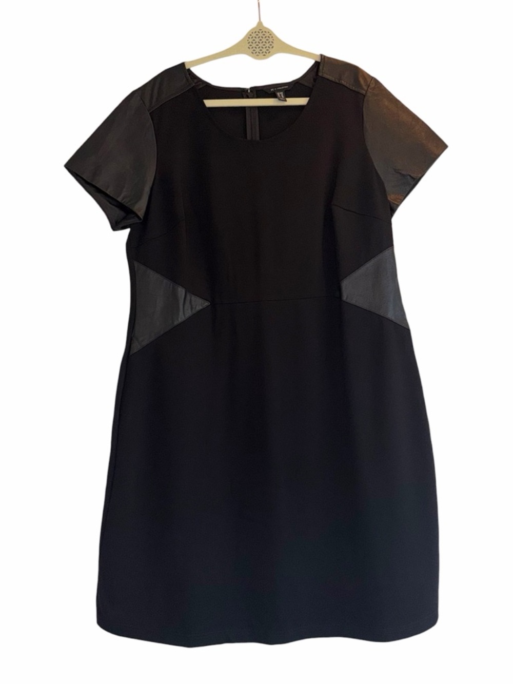 H by Halston VIP Dress 20W Black Leather Mixed Media Ponte Sheath Edgy GUC Power